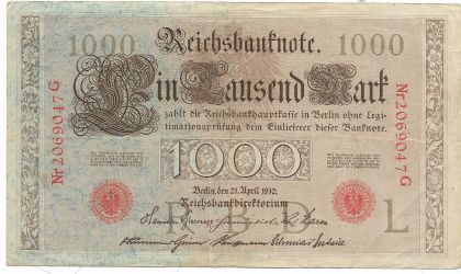 1,000  / 1910 / -44 b/3 / 1910  1910 : Reichsbanknote,  