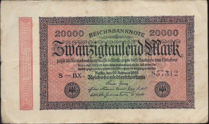 20,000  / 1923 / -85 a/2 / 1923 Reichsbanknote,   